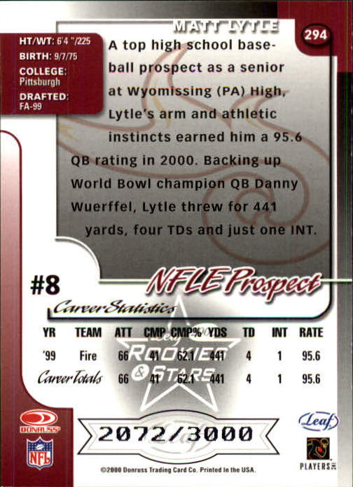 2000 Leaf Rookies and Stars Football "Main Set" Cards - Picture 223 of 223
