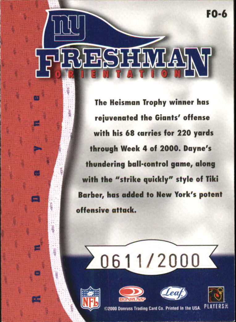 2000 Leaf Rookies and Stars Freshman Orientation #FO6 Ron Dayne back image