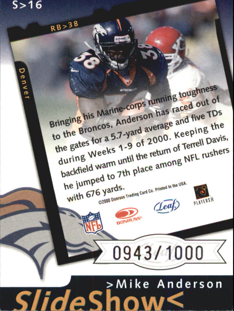 2000 Leaf Rookies and Stars SlideShow #S16 Mike Anderson back image