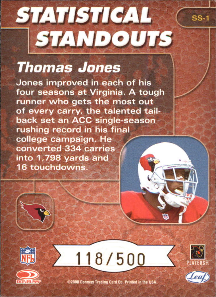 2000 Leaf Rookies and Stars Statistical Standouts #SS1 Thomas Jones back image