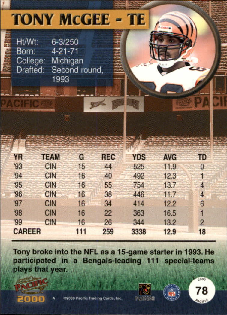 2000 Pacific #78 Tony McGee back image