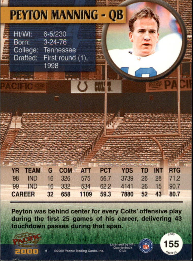 2000 Pacific #155 Peyton Manning back image