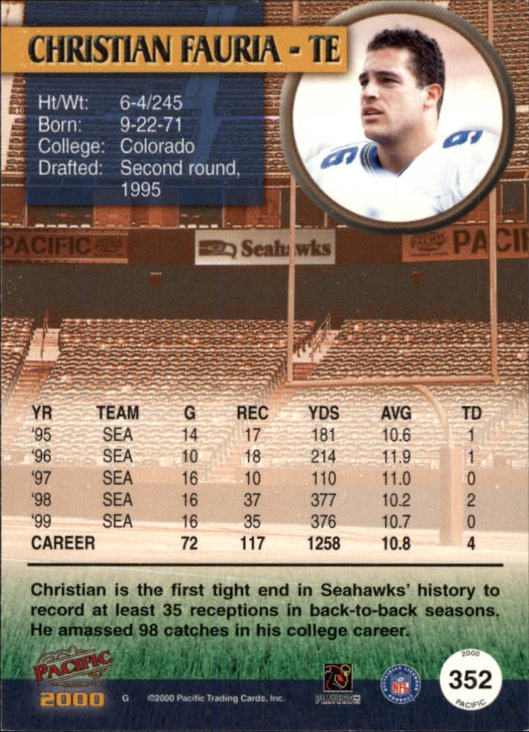 2000 Pacific #352 Christian Fauria back image
