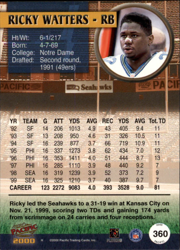 2000 Pacific #360 Ricky Watters back image