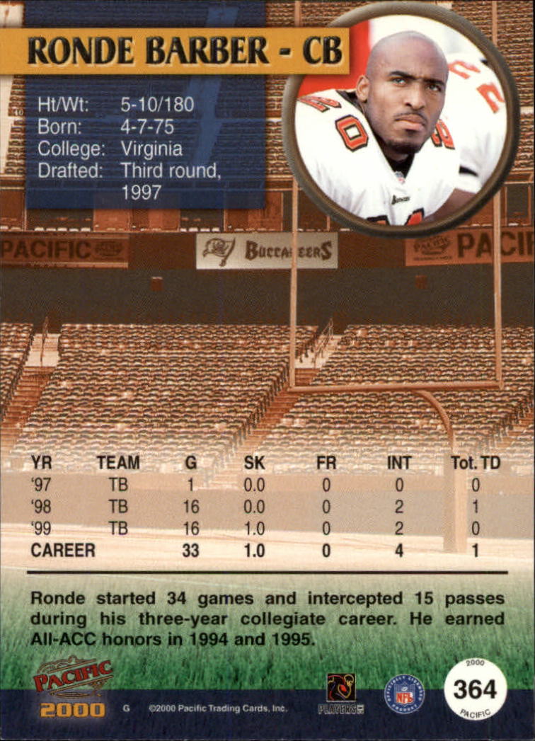 2000 Pacific #364 Ronde Barber back image