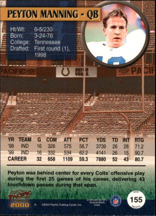 2000 Pacific Premiere Date #155 Peyton Manning back image