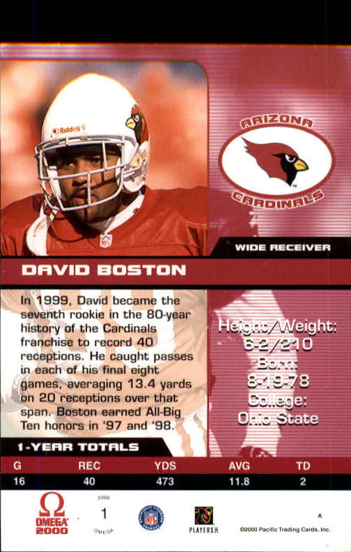 2000 Pacific Omega #1 David Boston back image