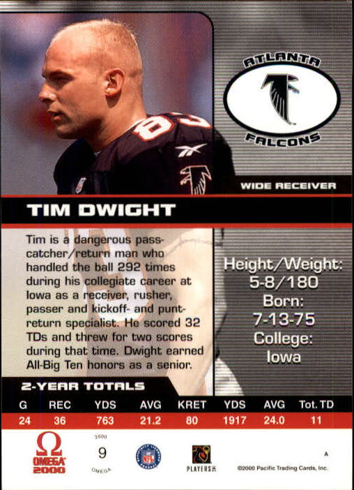2000 Pacific Omega #9 Tim Dwight back image