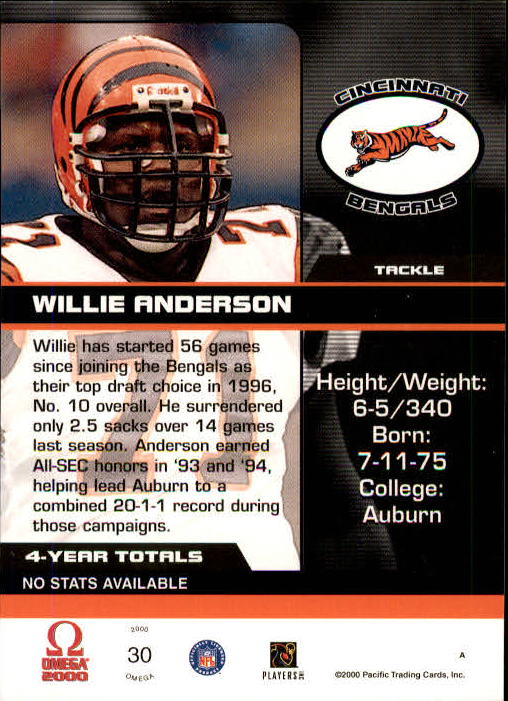 2000 Pacific Omega #30 Willie Anderson back image