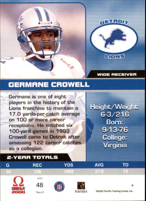 2000 Pacific Omega #48 Germane Crowell back image
