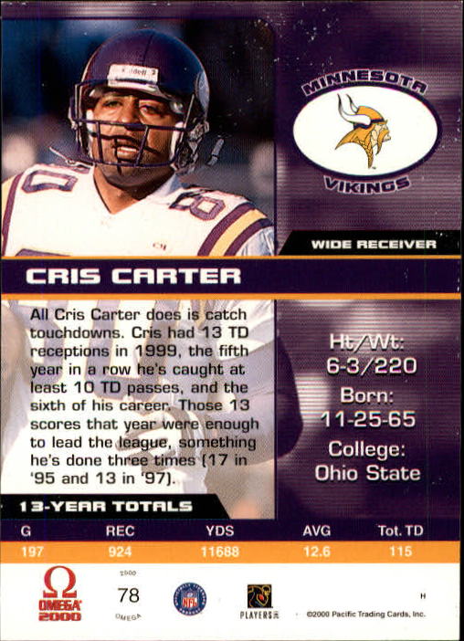 2000 Pacific Omega #78 Cris Carter back image