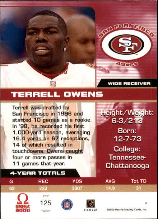 2000 Pacific Omega #125 Terrell Owens back image