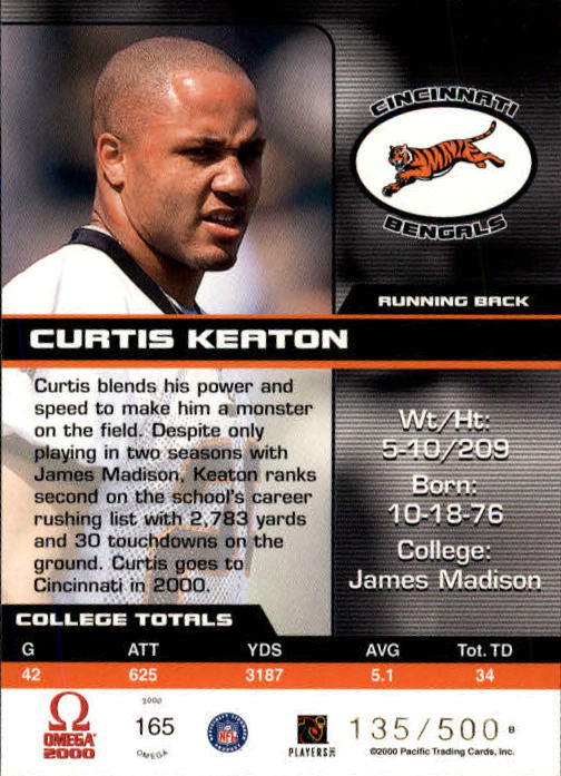 2000 Pacific Omega #165 Curtis Keaton RC back image