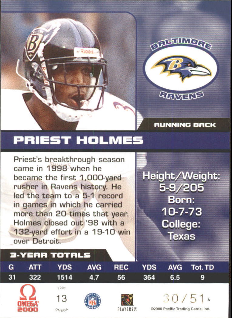 2000 Pacific Omega Copper #13 Priest Holmes back image