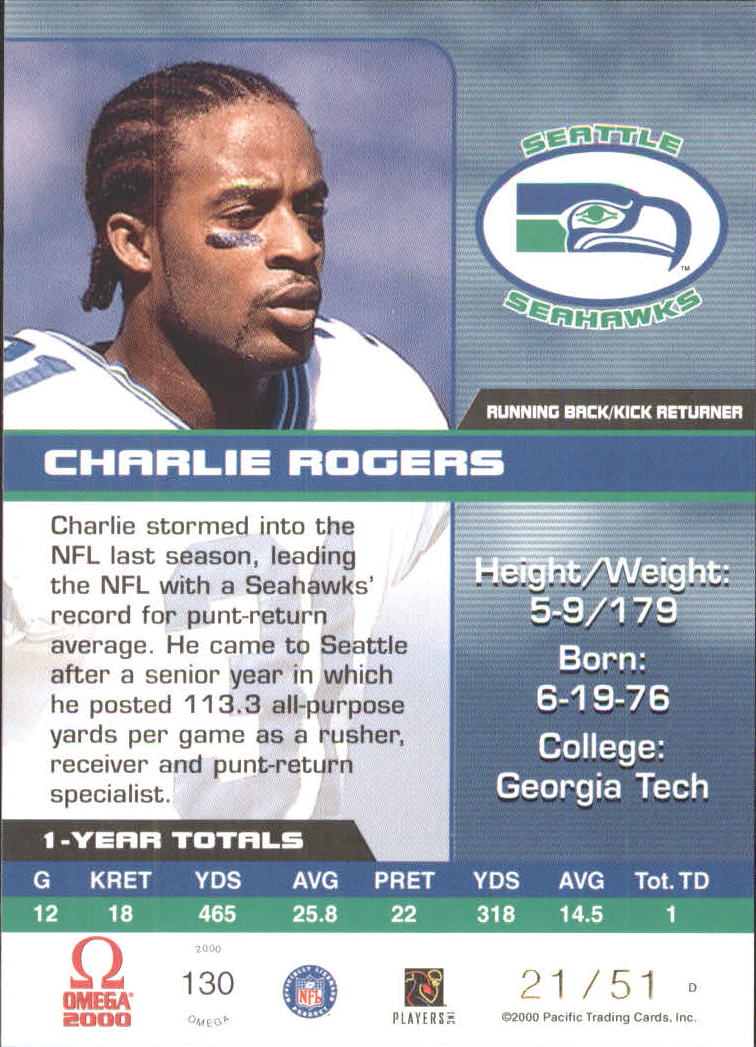 2000 Pacific Omega Copper #130 Charlie Rogers back image