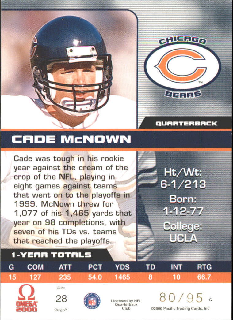 2000 Pacific Omega Gold #28 Cade McNown back image