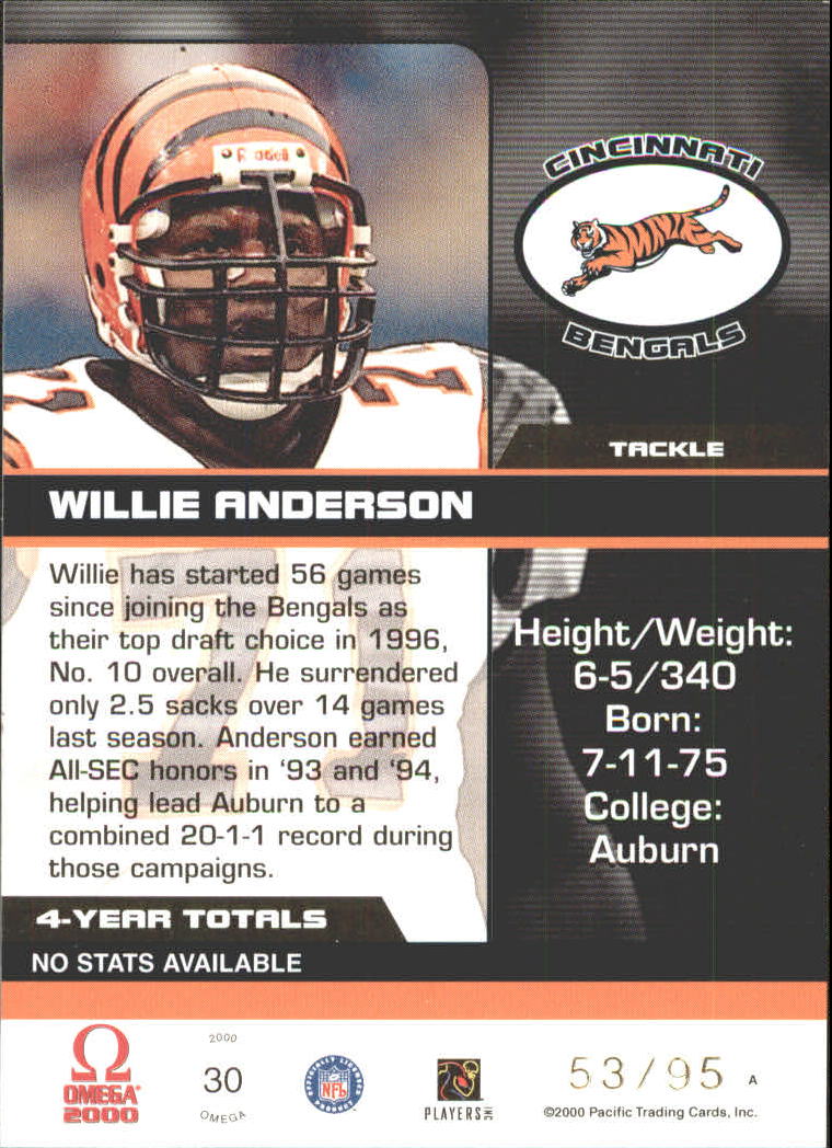 2000 Pacific Omega Gold #30 Willie Anderson back image