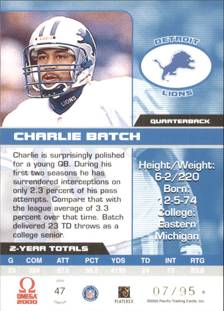 2000 Pacific Omega Gold #47 Charlie Batch back image