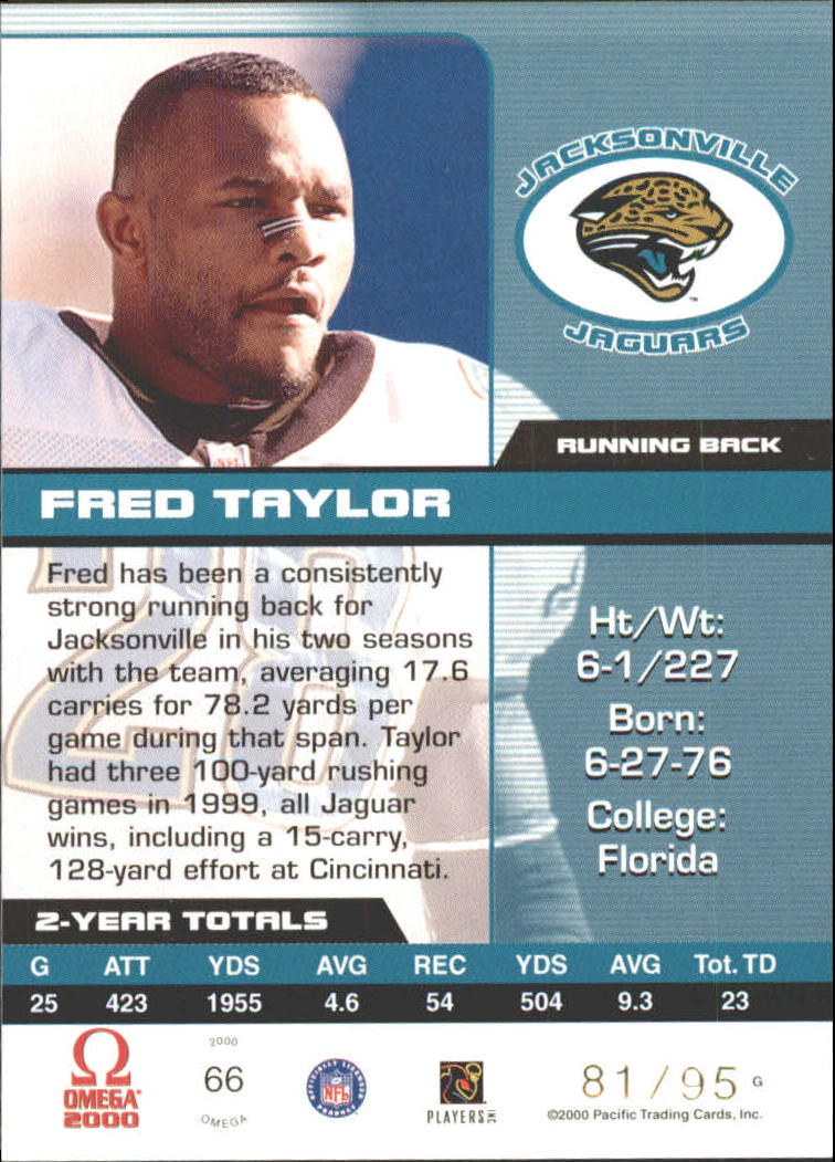 2000 Pacific Omega Gold #66 Fred Taylor back image