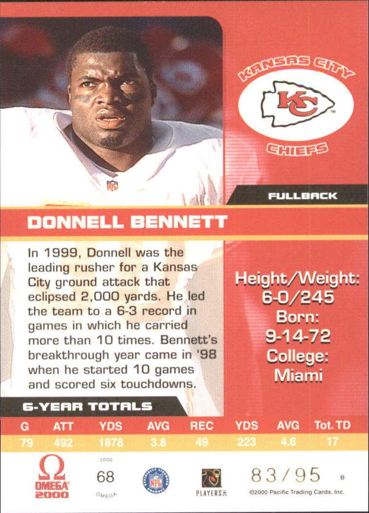 2000 Pacific Omega Gold #68 Donnell Bennett back image