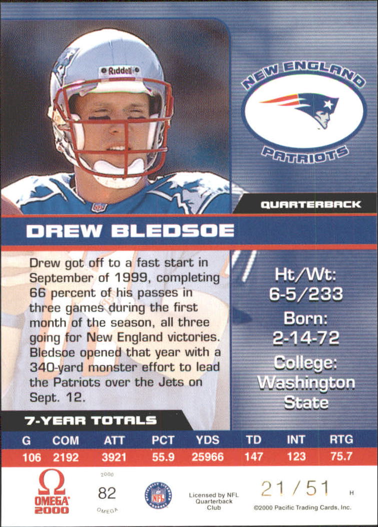 2000 Pacific Omega Platinum Blue #82  Drew Bledsoe