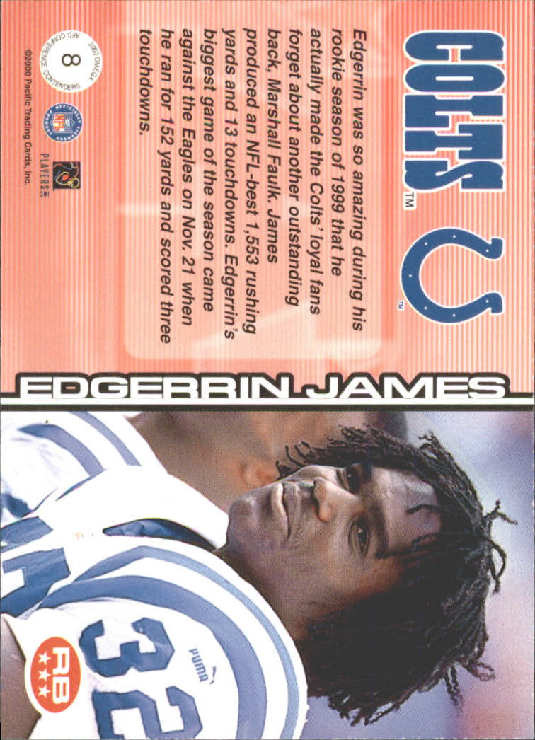 2000 Pacific Omega AFC Conference Contenders #8 Edgerrin James back image