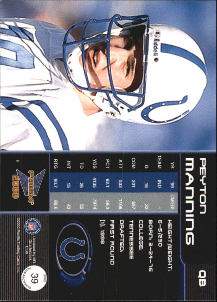 2000 Pacific Prism Prospects #39 Peyton Manning back image