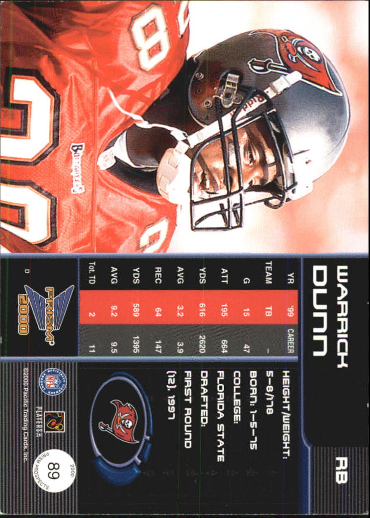 2000 Pacific Prism Prospects #89 Warrick Dunn back image
