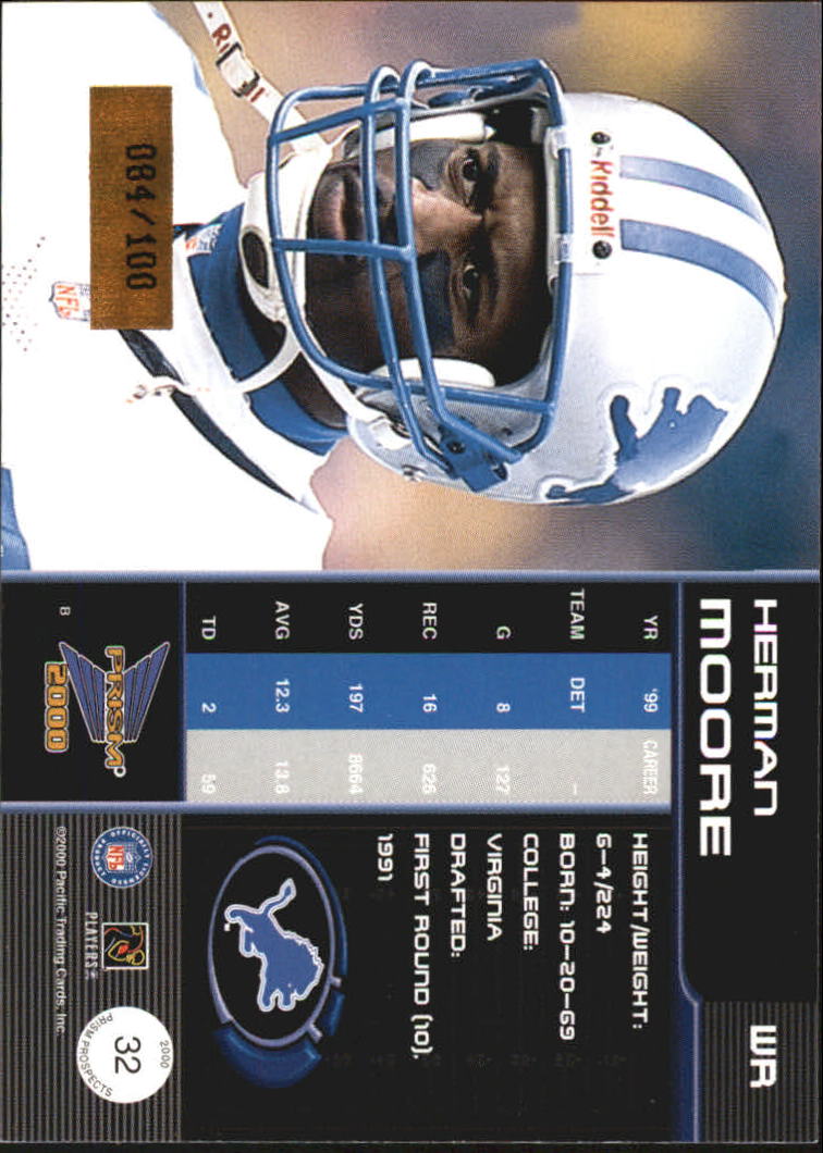 2000 Pacific Prism Prospects Holographic Blue #32 Herman Moore back image