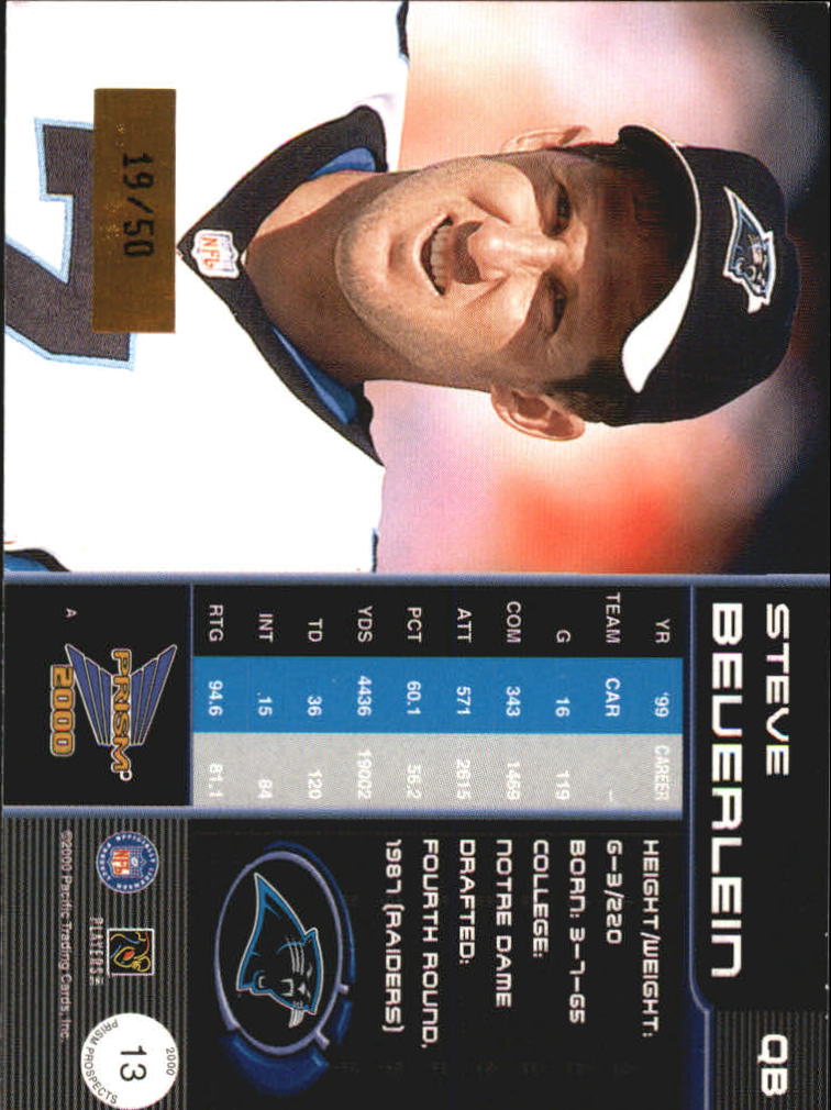 2000 Pacific Prism Prospects Holographic Gold #13 Steve Beuerlein back image
