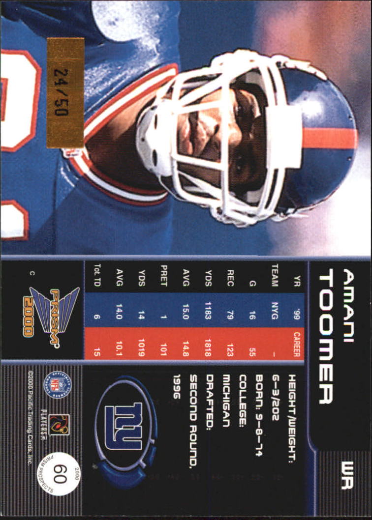 2000 Pacific Prism Prospects Holographic Gold #60 Amani Toomer back image