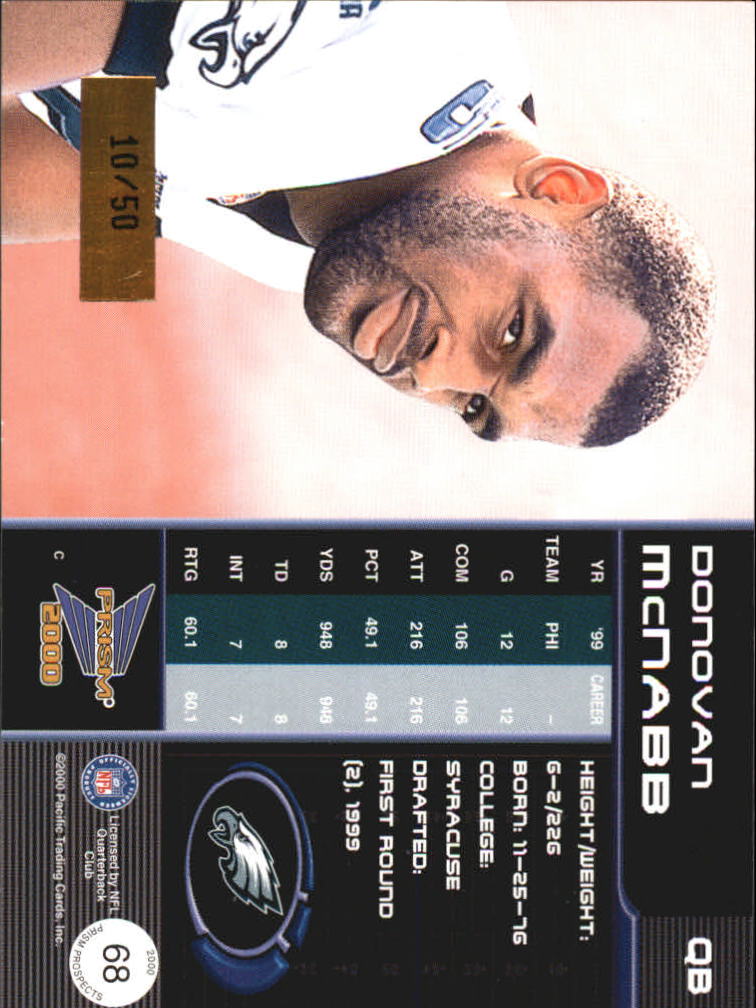 2000 Pacific Prism Prospects Holographic Gold #68 Donovan McNabb back image
