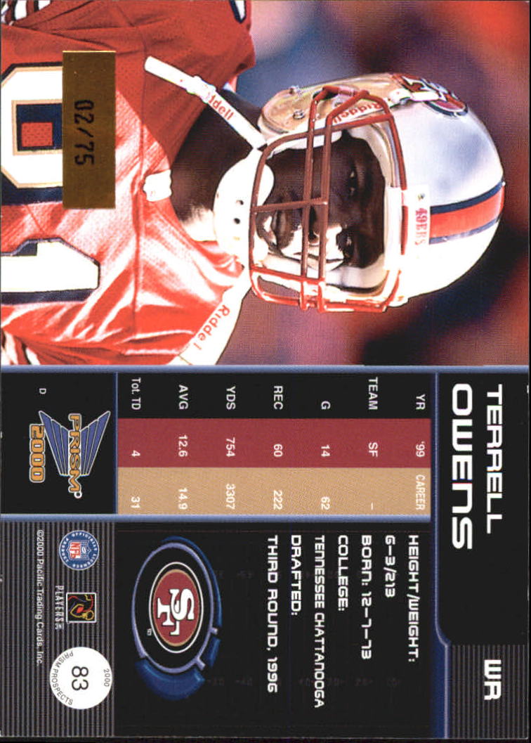 2000 Pacific Prism Prospects Holographic Mirror #83 Terrell Owens back image