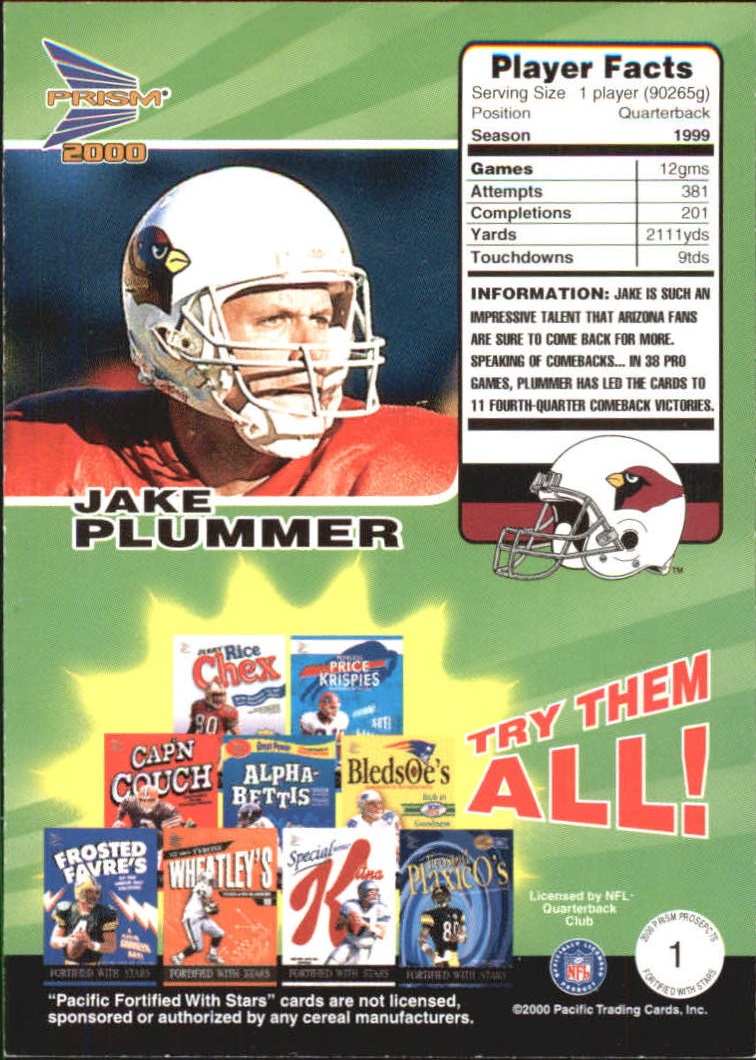 2000 Pacific Prism Prospects Fortified With Stars #1 Jake Plummer back image