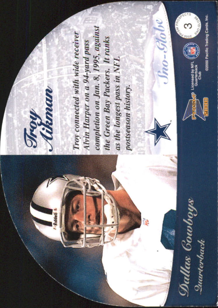 2000 Pacific Prism Prospects Sno-Globe Die Cuts #3 Troy Aikman back image