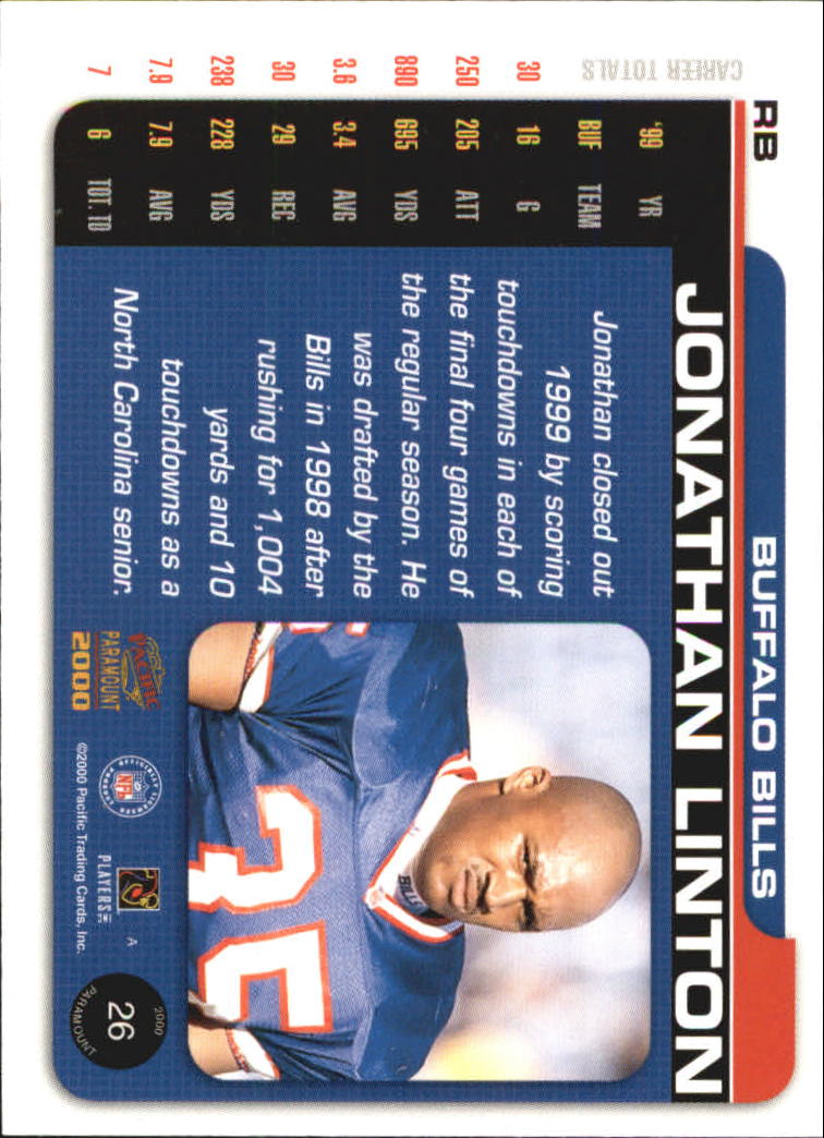 2000 Paramount Premiere Date #26 Jonathan Linton back image