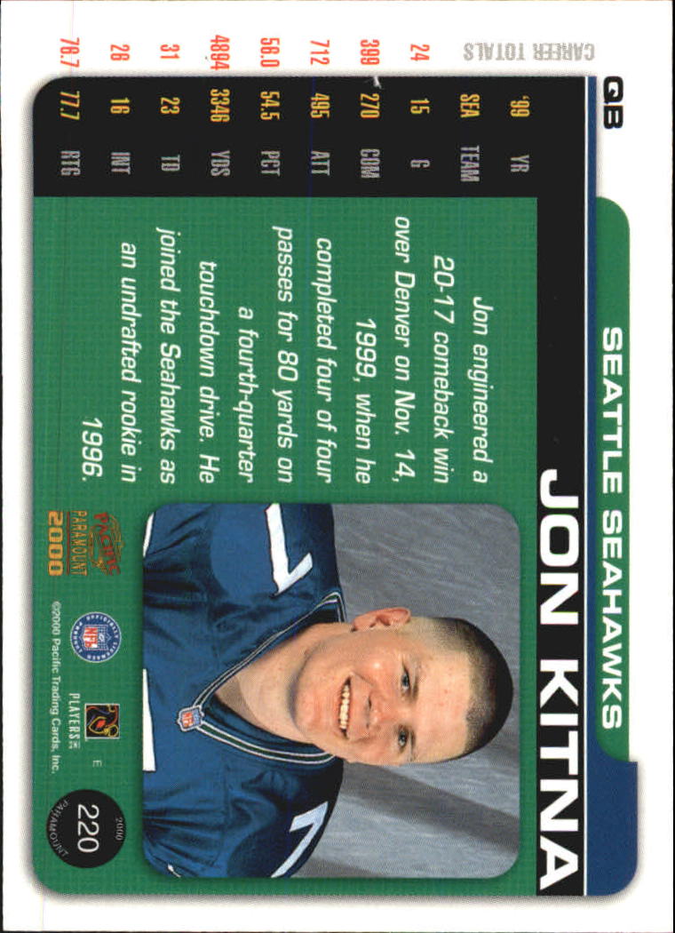 2000 Paramount Premiere Date #220 Jon Kitna back image