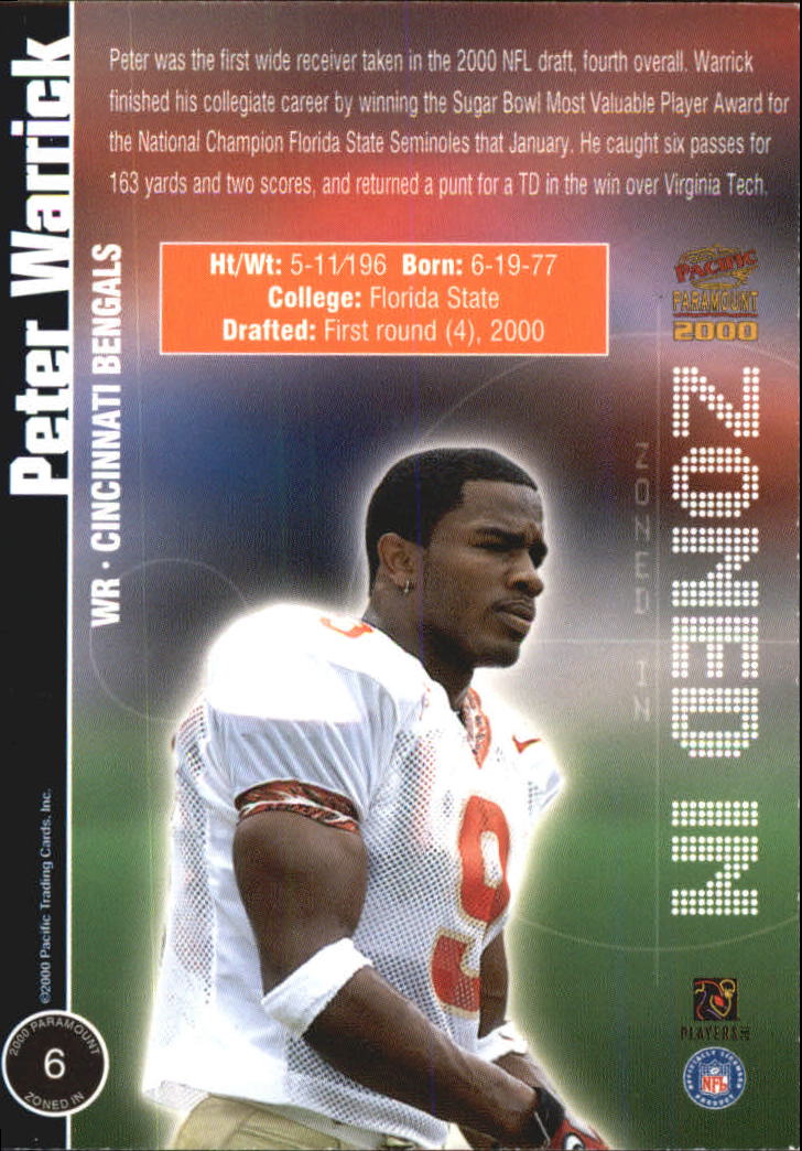 2000 Paramount Zoned In #6 Peter Warrick back image