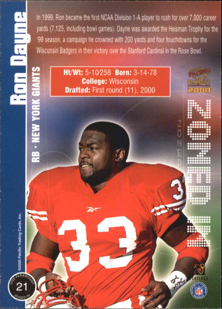 2000 Paramount Zoned In #21 Ron Dayne back image