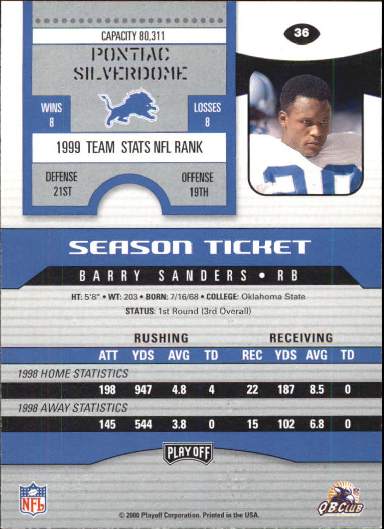 2000 Playoff Contenders #36 Barry Sanders back image