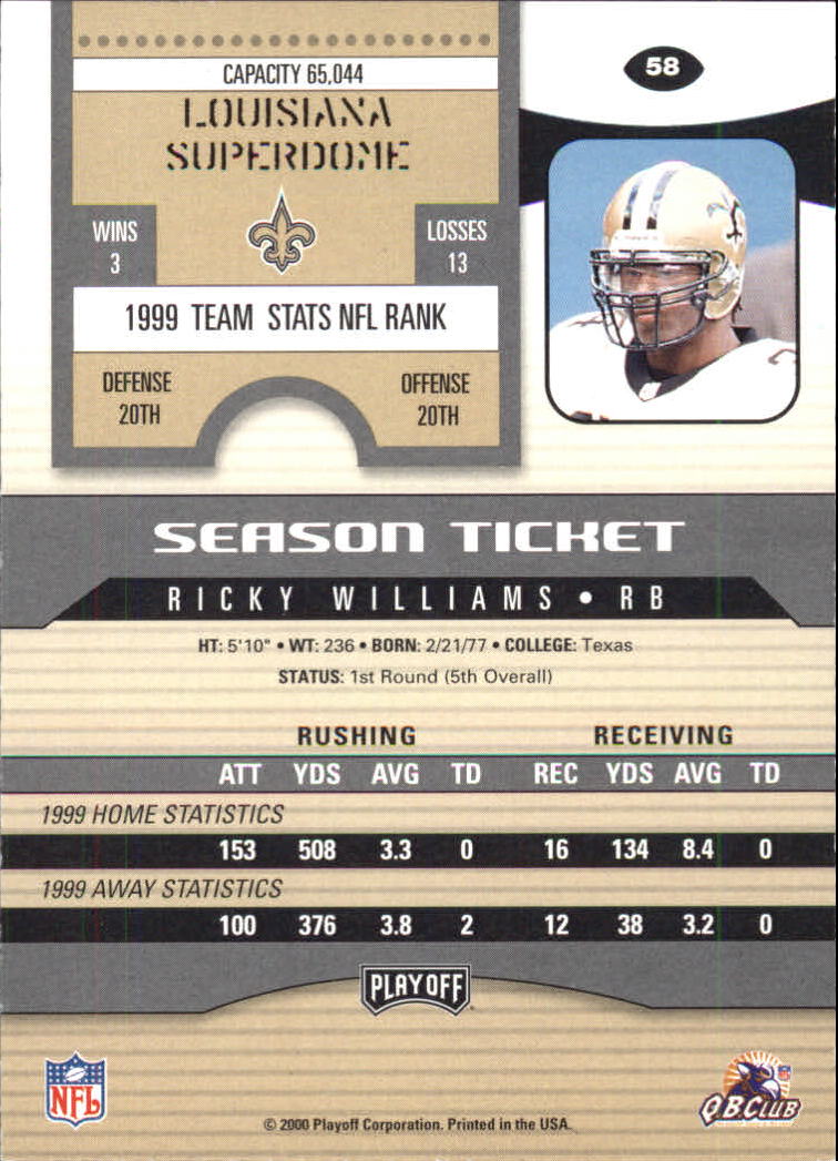 2000 Playoff Contenders #58 Ricky Williams back image