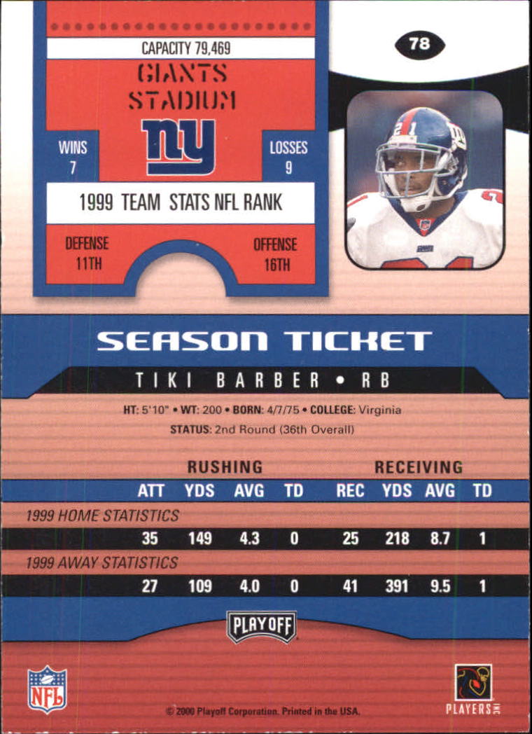 2000 Playoff Contenders #78 Tiki Barber back image