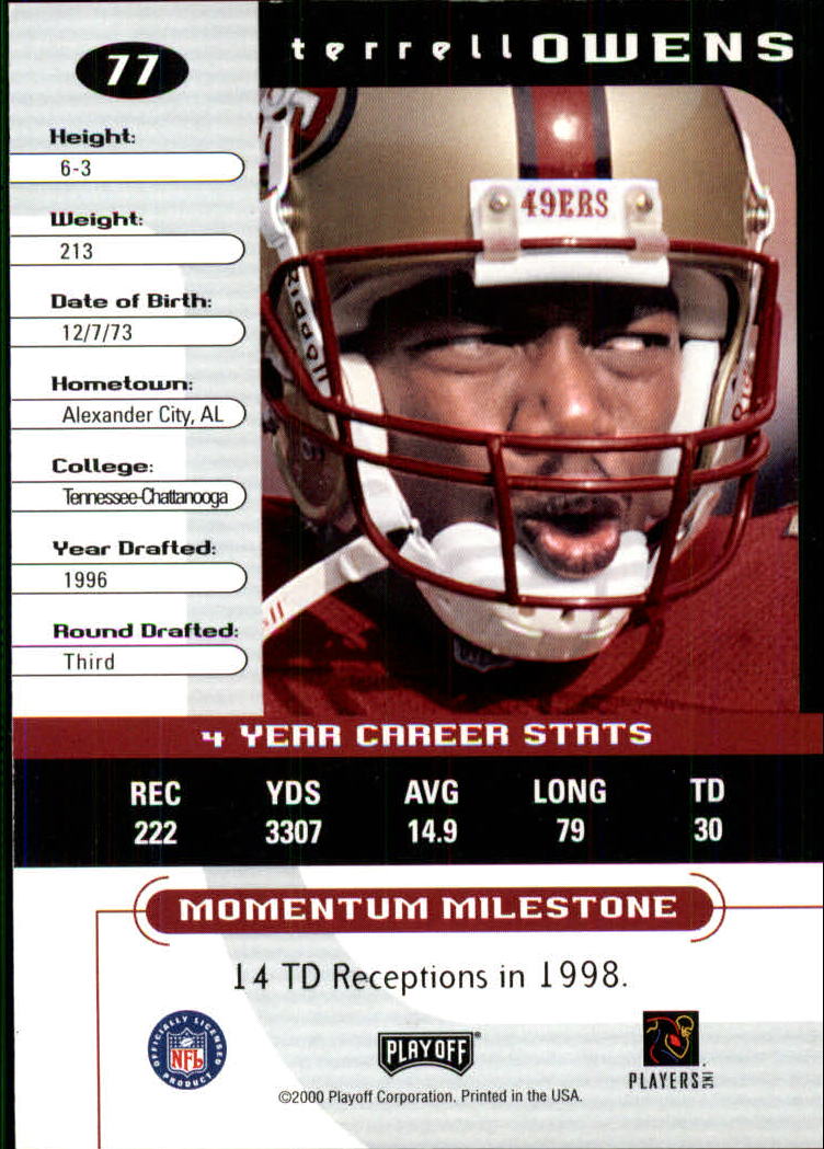 2000 Playoff Momentum #77 Terrell Owens back image