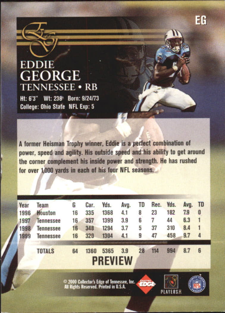 2000 Collector's Edge EG Previews #EG Eddie George back image