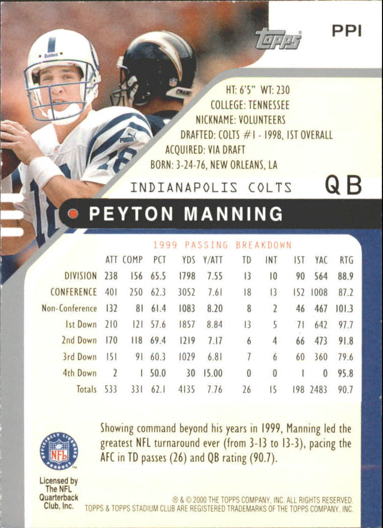 2000 Stadium Club Promos #PP1 Peyton Manning back image