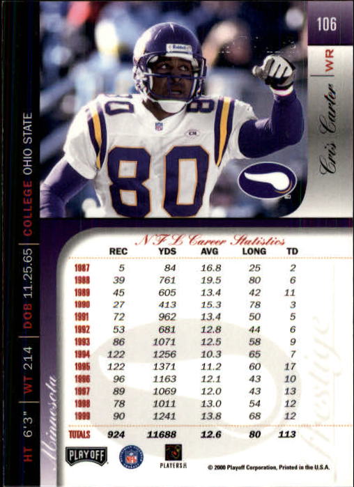 2000 Playoff Prestige Football "Main Set" Cards - Bild 109 von 223