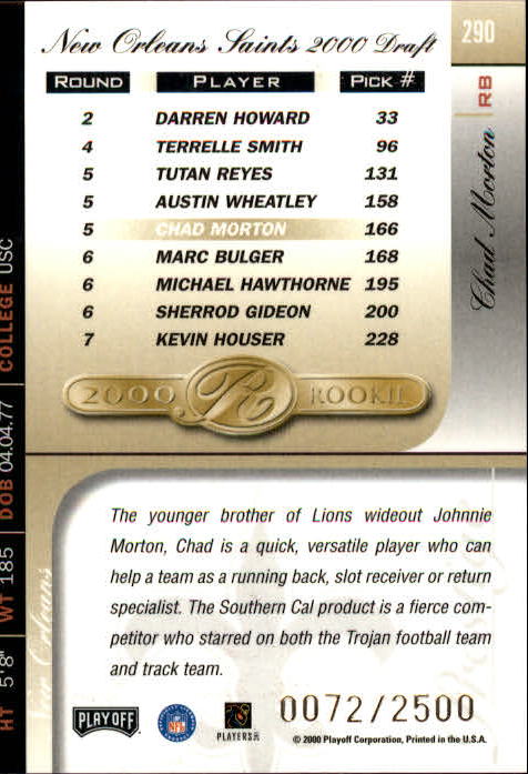 2000 Playoff Prestige #290 Chad Morton RC back image