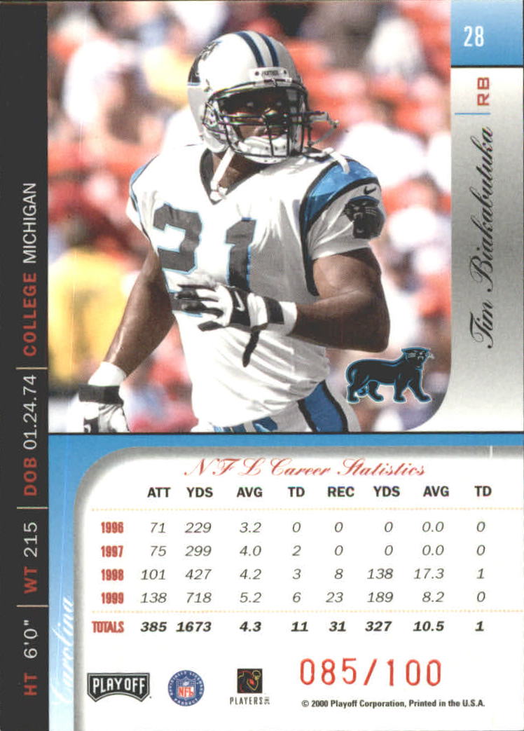2000 Playoff Prestige Spectrum Red #28 Tim Biakabutuka /100