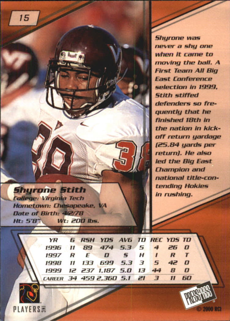 2000 Press Pass #15 Shyrone Stith back image