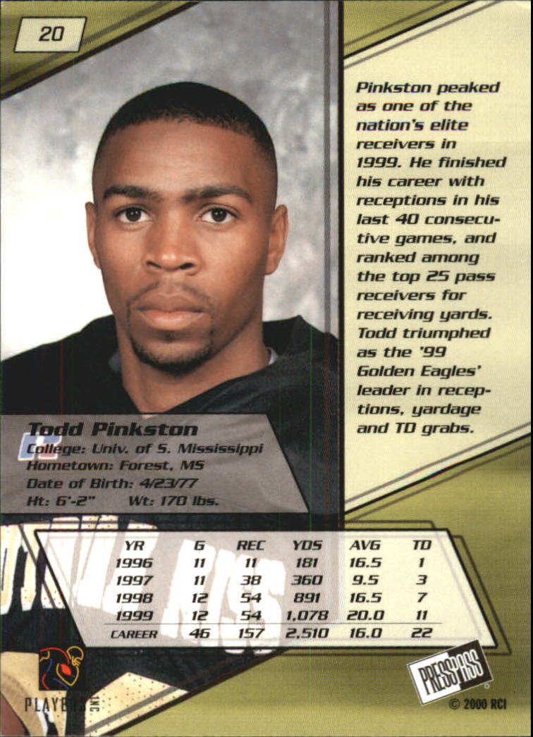 2000 Press Pass #20 Todd Pinkston back image